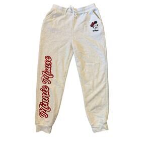 EUC Disneyland Minnie Mouse Joggers Cream Sweatpants Sequin Logo Size (est. M)